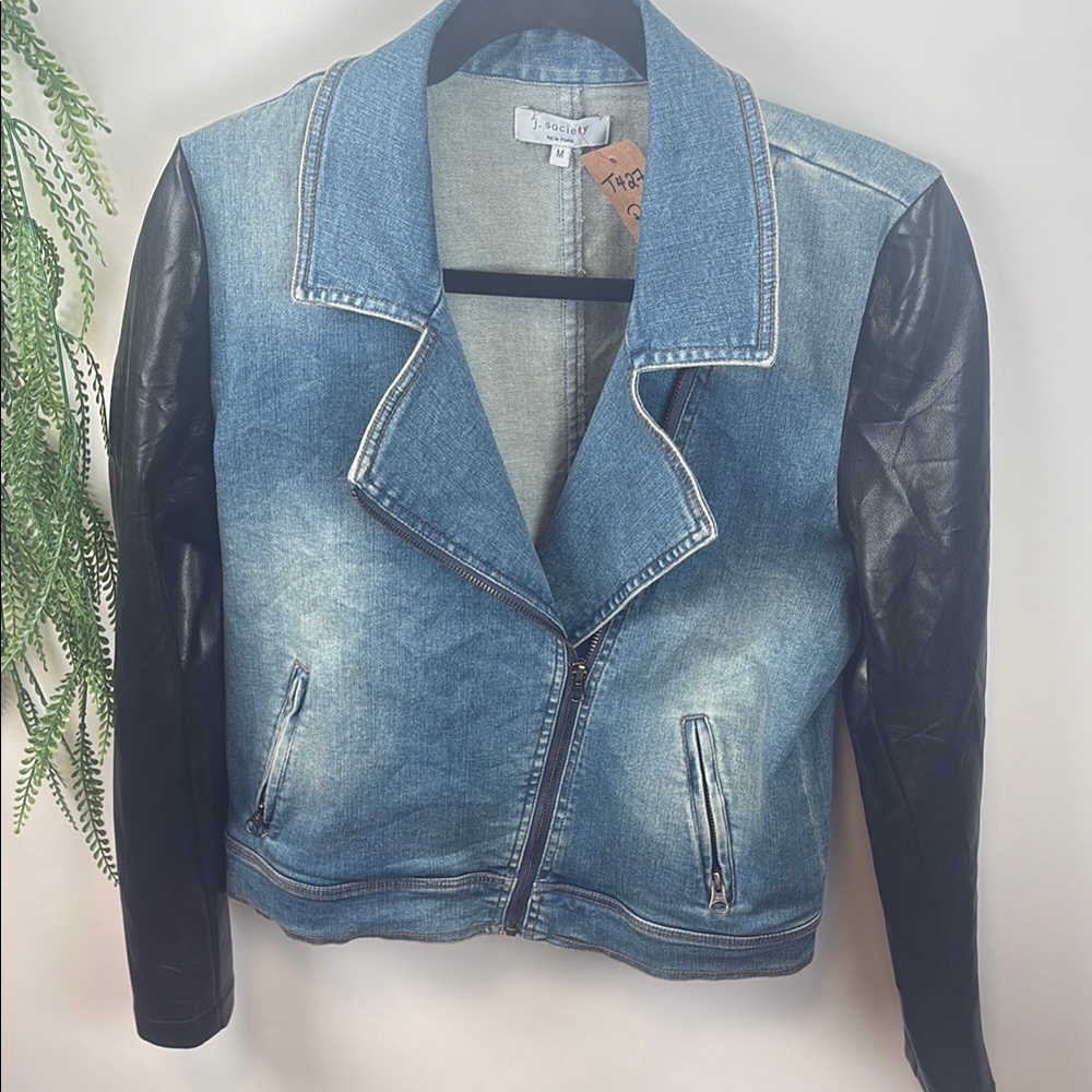 Society Moto Jean Jacket Blue and Black ( T 427)